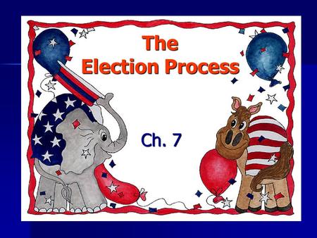 The Election Process Ch. 7. Why do people run for political office? “To run for president, a person needs a ‘fire in the belly.’ For four years, that’s.