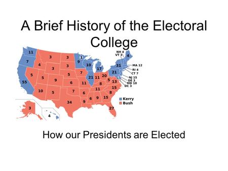 A Brief History of the Electoral College How our Presidents are Elected.