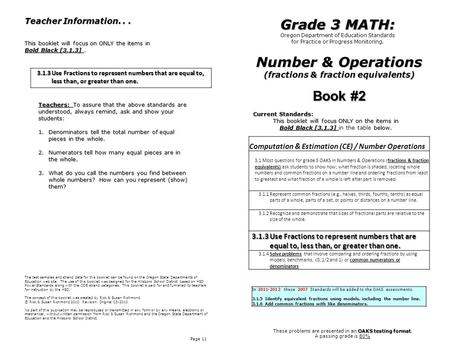 Number & Operations (fractions & fraction equivalents)