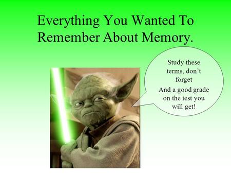 Everything You Wanted To Remember About Memory. Study these terms, don’t forget And a good grade on the test you will get!
