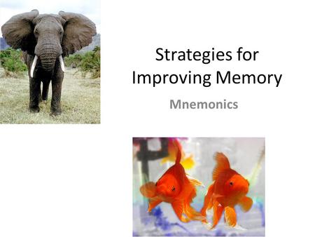 Strategies for Improving Memory Mnemonics. Examiners often complain that students choose any random strategy when asked in exams. Some strategies are.
