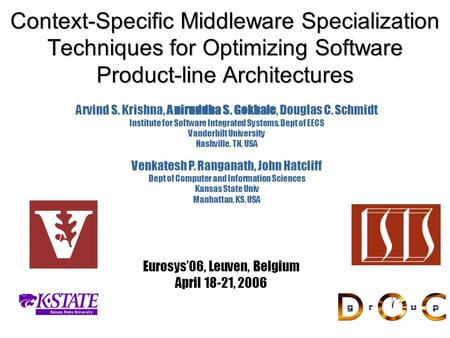 Context-Specific Middleware Specialization Techniques for Optimizing Software Product-line Architectures Arvind S. Krishna, Aniruddha S. Gokhale, Douglas.