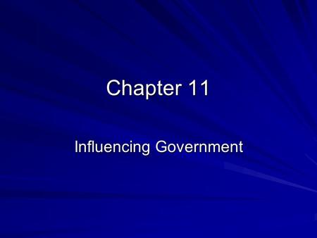 Chapter 11 Influencing Government. Influences on Personal Opinion 1) Personal background Age, gender, race, religion, occupation, hometown, education,