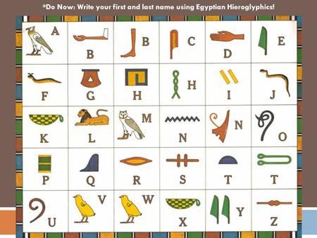 ` *Do Now: Write your first and last name using Egyptian Hieroglyphics!