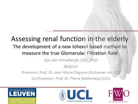 ... Assessing renal function in the elderly The development of a new Iohexol based method to measure the true Glomerular Filtration Rate Gijs Van Pottelbergh,