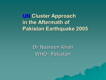 UN Cluster Approach in the Aftermath of Pakistan Earthquake 2005