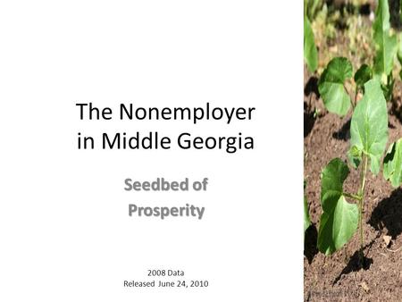 The Nonemployer in Middle Georgia Seedbed of Prosperity 2008 Data Released June 24, 2010.