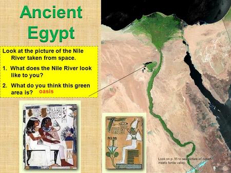 Ancient Egypt Look at the picture of the Nile River taken from space.