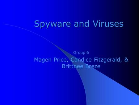 Spyware and Viruses Group 6 Magen Price, Candice Fitzgerald, & Brittnee Breze.