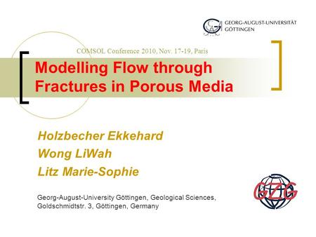 Modelling Flow through Fractures in Porous Media Holzbecher Ekkehard Wong LiWah Litz Marie-Sophie Georg-August-University Göttingen, Geological Sciences,