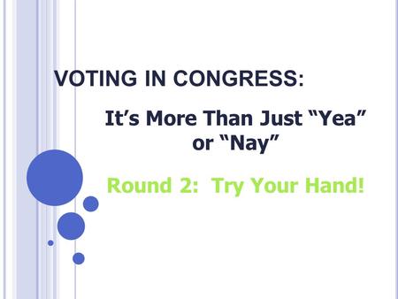 VOTING IN CONGRESS: It’s More Than Just “Yea” or “Nay” Round 2: Try Your Hand!