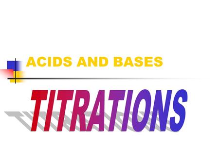 ACIDS AND BASES Acid Base Titration A very accurate method to measure concentration. Acid + Base  Salt + Water H + + OH -  H 2 O Moles H + = Moles.