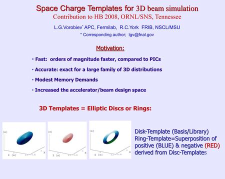 3D Templates = Elliptic Discs or Rings: Space Charge Templates for 3D beam simulation Contribution to HB 2008, ORNL/SNS, Tennessee L.G.Vorobiev * APC,