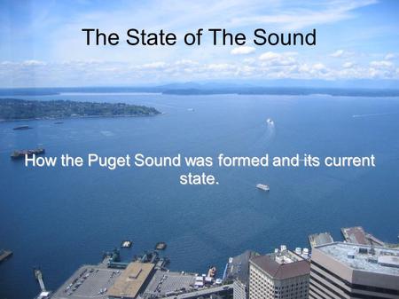 The State of The Sound How the Puget Sound was formed and its current state.