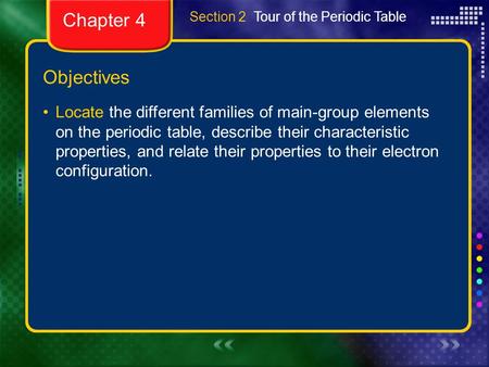 Chapter 4 Section 2  Tour of the Periodic Table Objectives