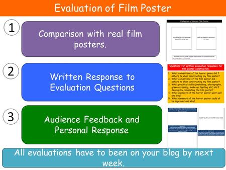 Evaluation of Film Poster 1 Audience Feedback and Personal Response 2 Written Response to Evaluation Questions 3 Comparison with real film posters. All.