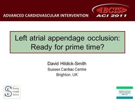 Left atrial appendage occlusion: Ready for prime time? David Hildick-Smith Sussex Cardiac Centre Brighton, UK.
