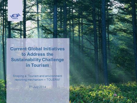 Current Global Initiatives to Address the Sustainability Challenge in Tourism Scoping a ‘Tourism and environment reporting mechanism – TOUERM’ 7 th July.