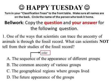 A. The sequence of the appearance of different groups B. The common ancestry of various groups C. The geographical regions where groups lived D. The future.
