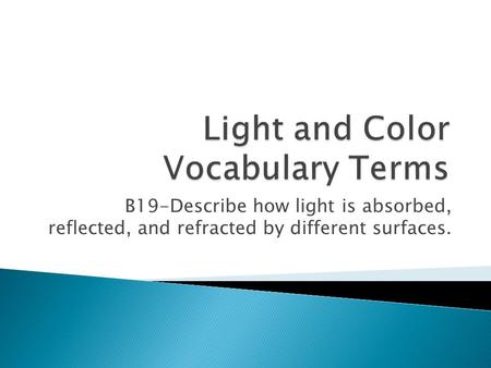 B19-Describe how light is absorbed, reflected, and refracted by different surfaces.