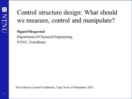First African Control Conference, Cape Town, 04 December 2003