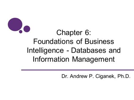 Chapter 6: Foundations of Business Intelligence - Databases and Information Management Dr. Andrew P. Ciganek, Ph.D.