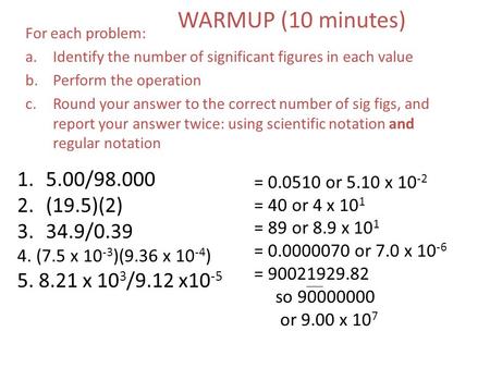 WARMUP (10 minutes) 5.00/ (19.5)(2) 34.9/0.39