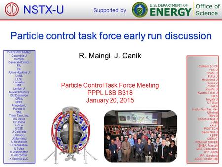 Particle control task force early run discussion R. Maingi, J. Canik Particle Control Task Force Meeting PPPL LSB B318 January 20, 2015 NSTX-U Supported.