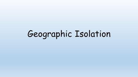 Geographic Isolation How about taking a swim in this gene pool??