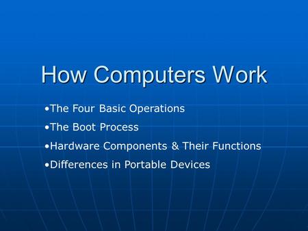 How Computers Work The Four Basic Operations The Boot Process