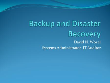 David N. Wozei Systems Administrator, IT Auditor.