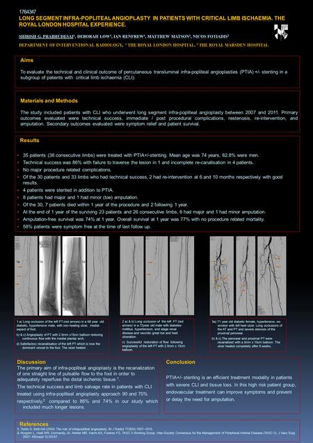 Aims To evaluate the technical and clinical outcome of percutaneous transluminal infra-popliteal angioplasties (PTIA) +/- stenting in a subgroup of patients.