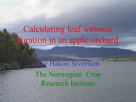 Calculating leaf wetness duration in an apple orchard Tor Håkon Sivertsen The Norwegian Crop Research Institute.