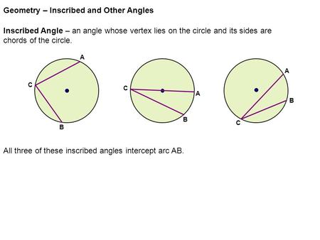 Geometry – Inscribed and Other Angles