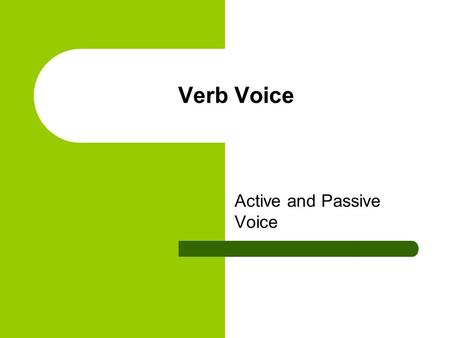 Verb Voice Active and Passive Voice. Verb Voice What is ‘voice’? – Verb voice tells a reader if the subject of the sentence performs the action in the.