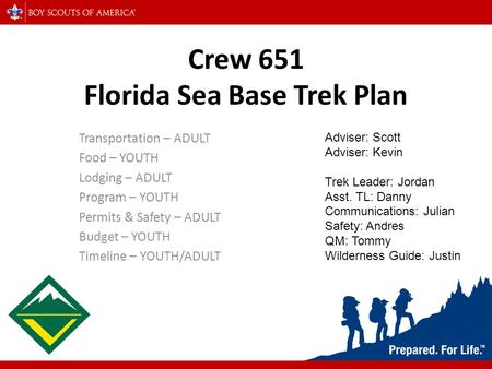 Crew 651 Florida Sea Base Trek Plan
