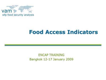 Food Access Indicators ENCAP TRAINING Bangkok 12-17 January 2009.