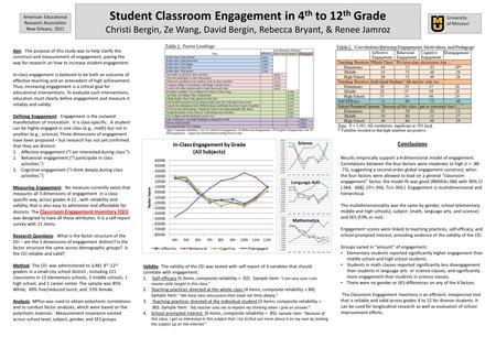 Student Classroom Engagement in 4 th to 12 th Grade Christi Bergin, Ze Wang, David Bergin, Rebecca Bryant, & Renee Jamroz University of Missouri American.