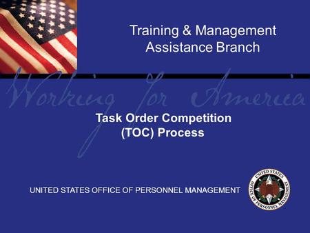 1 Report Tile Training & Management Assistance Branch UNITED STATES OFFICE OF PERSONNEL MANAGEMENT Task Order Competition (TOC) Process.