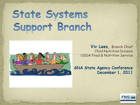 11 Viv Lees, Branch Chief Child Nutrition Division USDA Food & Nutrition Service SNA State Agency Conference December 1, 2011.