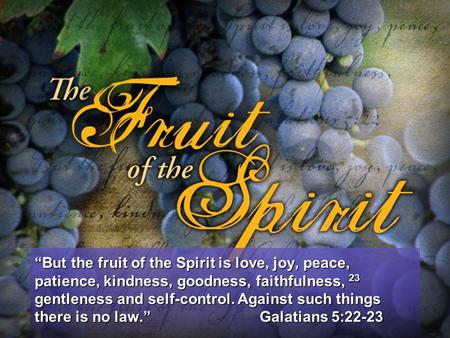 “But the fruit of the Spirit is love, joy, peace, patience, kindness, goodness, faithfulness, 23 gentleness and self-control. Against such things there.