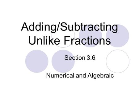Adding/Subtracting Unlike Fractions Section 3.6 Numerical and Algebraic.