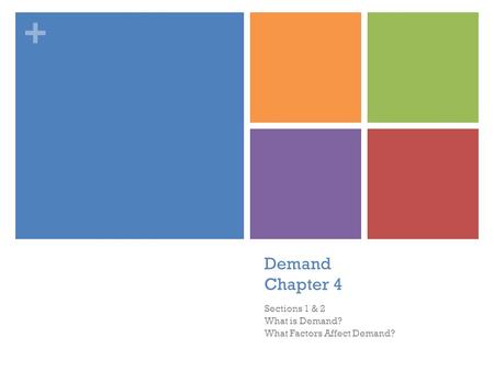 + Demand Chapter 4 Sections 1 & 2 What is Demand? What Factors Affect Demand?