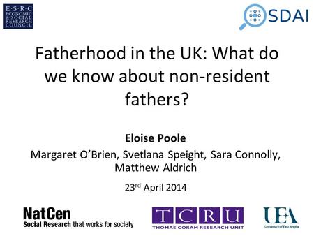 Fatherhood in the UK: What do we know about non-resident fathers? Eloise Poole Margaret O’Brien, Svetlana Speight, Sara Connolly, Matthew Aldrich 23 rd.