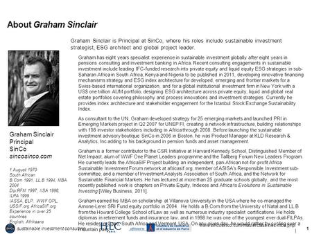 Www.sincosinco.com/masterclass-hec-mba.php. | sustainable investment consulting 1 About Graham Sinclair Graham Sinclair is Principal at SinCo, where his.
