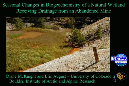 Seasonal Changes in Biogeochemistry of a Natural Wetland Receiving Drainage from an Abandoned Mine Diane McKnight and Eric August – University of Colorado.