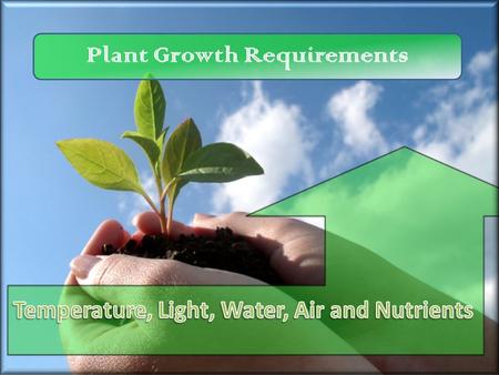 Plant Growth Requirements Temperature, Light, Water, Air and Nutrients