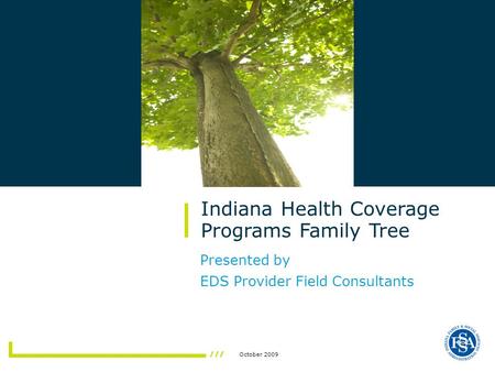 October 2009 Presented by EDS Provider Field Consultants Indiana Health Coverage Programs Family Tree.