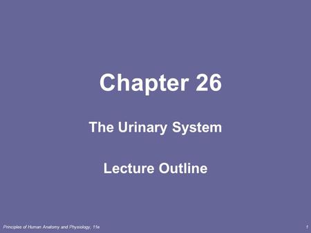 Principles of Human Anatomy and Physiology, 11e1 Chapter 26 The Urinary System Lecture Outline.