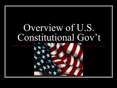 Overview of U.S. Constitutional Gov’t. Articles and Amendments U.S. Constitution consists of: 7 Articles – Art 1 Legis Branch Art 2 Exec Branch Art 3.